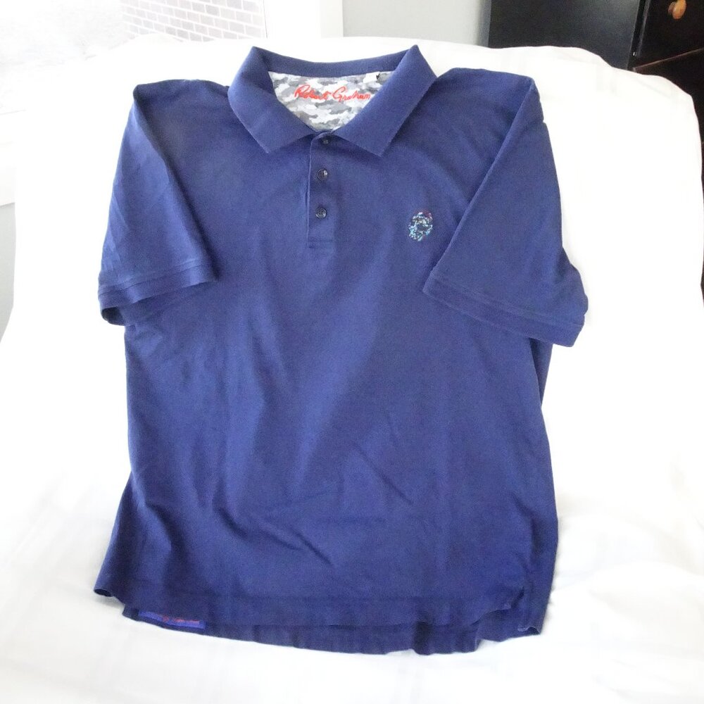 Robert Graham Polo Shirt Men's L Solid Blue Navy